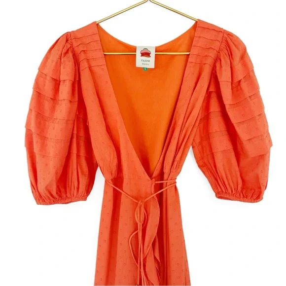 Farm Rio • Orange Ruffles Wrap Midi Dress - Picture 3 of 10